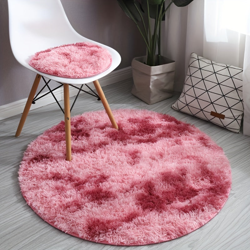 1pc Tie-dye Pluchen Ronde Vloerkleed - Zachte en Warme Decoratieve Mat voor Woonkamer, Slaapkamer en Yoga