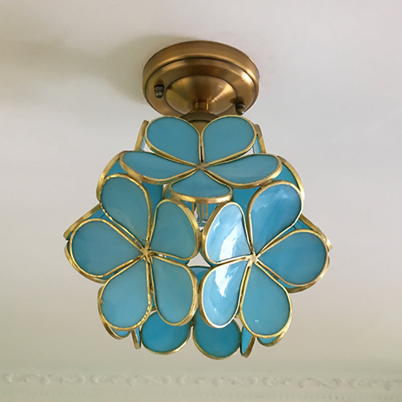 Retro Stijl Gekleurd Glas Plafondlamp met Bloemenpatroon