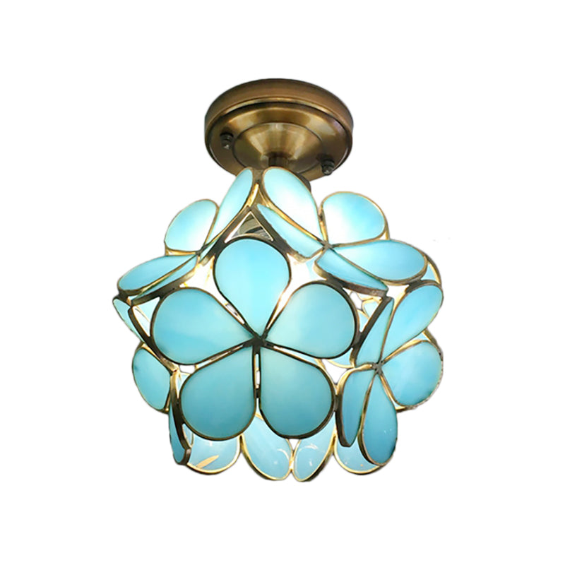 Retro Stijl Gekleurd Glas Plafondlamp met Bloemenpatroon