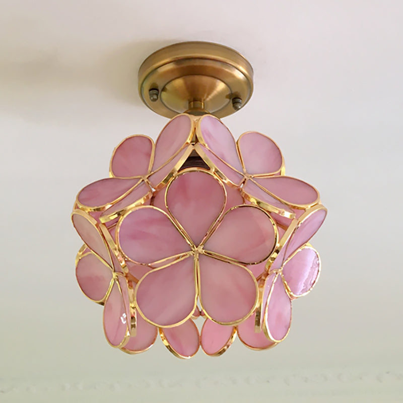 Retro Stijl Gekleurd Glas Plafondlamp met Bloemenpatroon