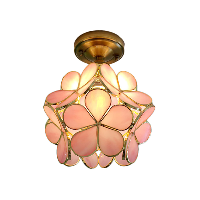 Retro Stijl Gekleurd Glas Plafondlamp met Bloemenpatroon