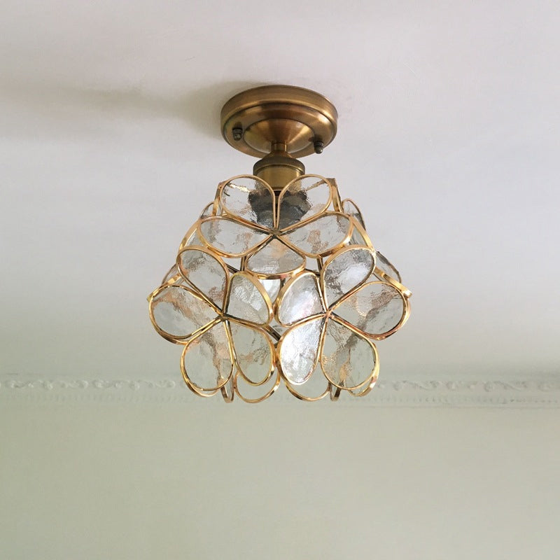 Retro Stijl Gekleurd Glas Plafondlamp met Bloemenpatroon