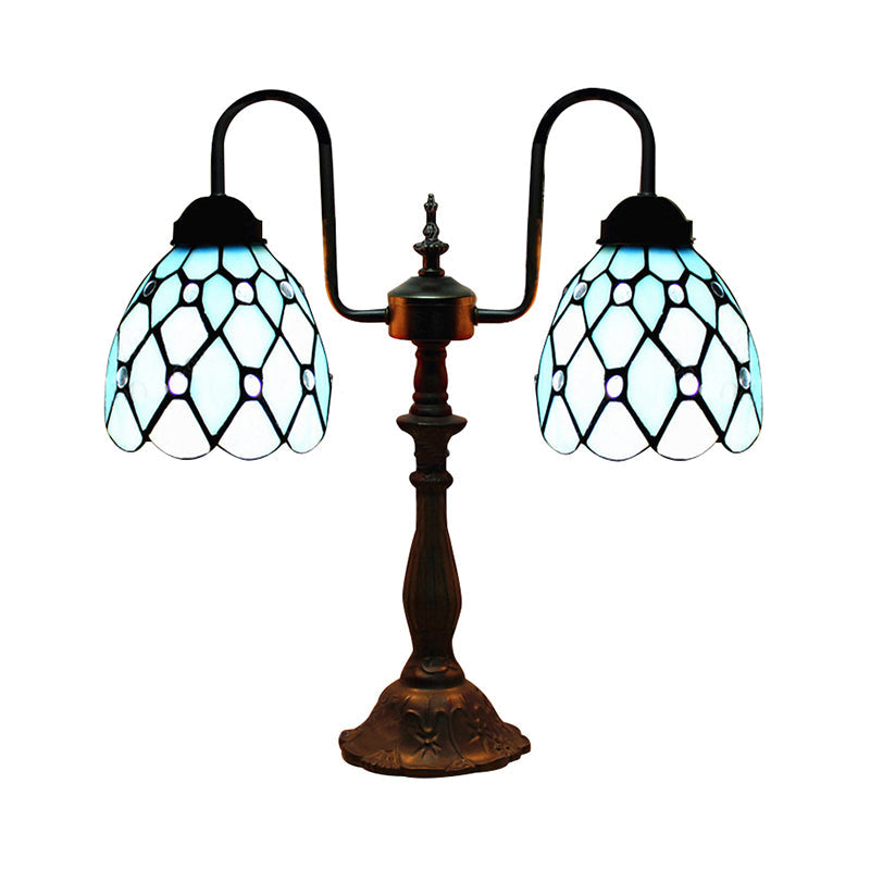 Tiffany Tafellamp - Blauwe Industriële Vintage Gebrandschilderd Glazen Lamp voor Slaapkamer