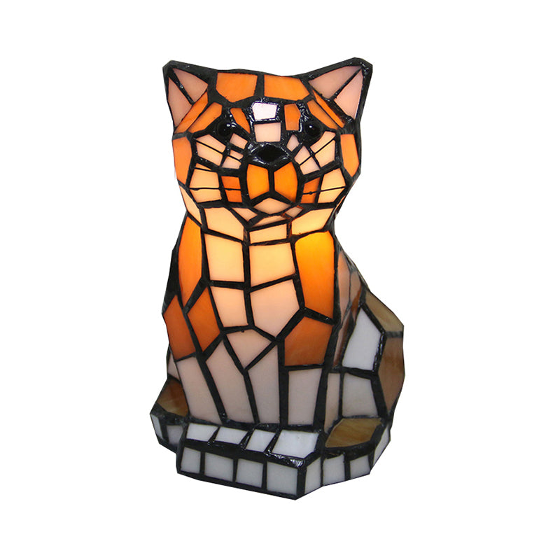 Bruine Kat Tiffany Lamp - Gebrandschilderd Glas Tafellamp met Kleurrijk Ontwerp