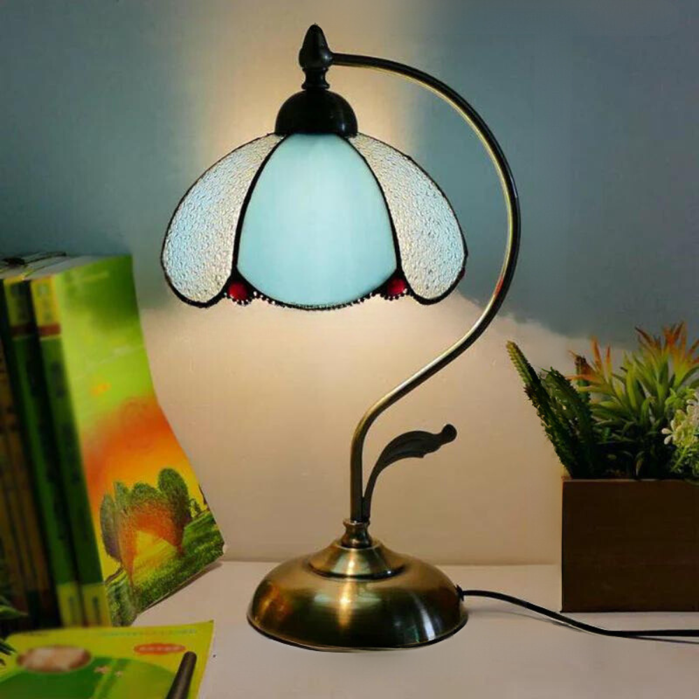 Tiffany Gooseneck Tafellamp - Metalen Nachtkastje Lamp met Handgesneden Glazen Kap