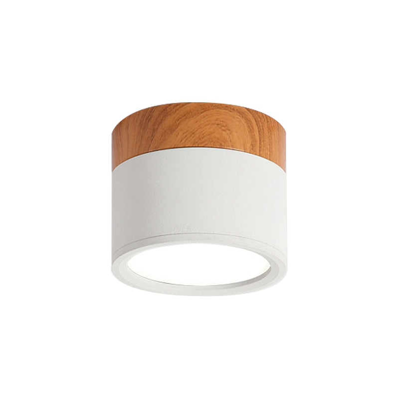 Kleine Plafondlamp Macaron Metaal Keuken Bar Flush Mount Verlichting in Geel/Blauw/Zwart en Hout