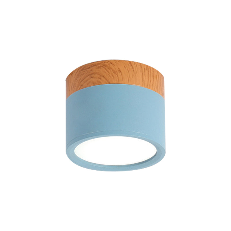 Kleine Plafondlamp Macaron Metaal Keuken Bar Flush Mount Verlichting in Geel/Blauw/Zwart en Hout