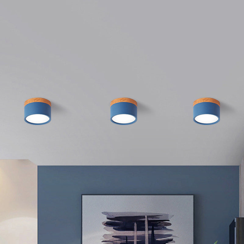 Kleine Plafondlamp Macaron Metaal Keuken Bar Flush Mount Verlichting in Geel/Blauw/Zwart en Hout