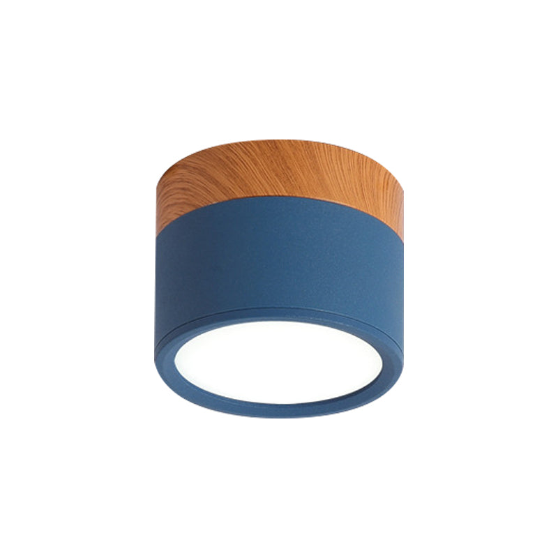 Kleine Plafondlamp Macaron Metaal Keuken Bar Flush Mount Verlichting in Geel/Blauw/Zwart en Hout