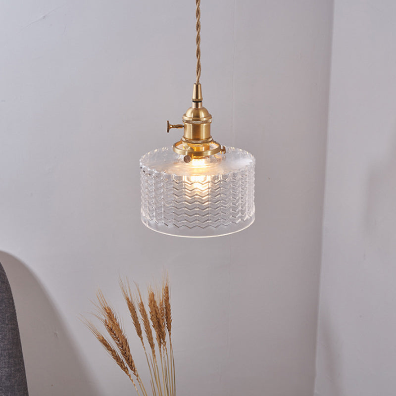 Moderne Korte Cilinder Hanglamp met Draaiknop in Messing