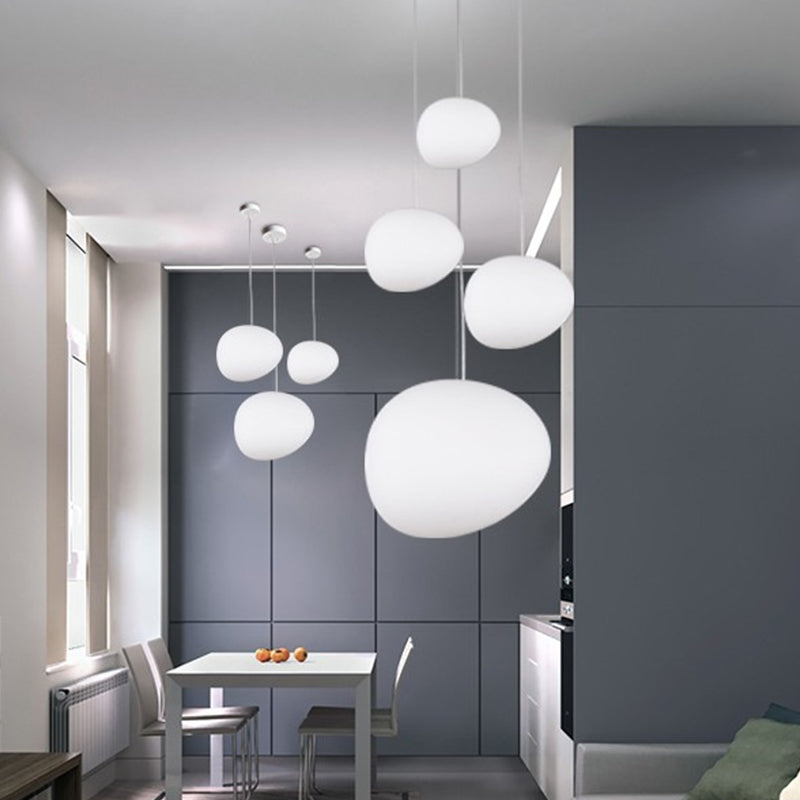 Zwevende Kiezel Eetkamer Hanglamp van Crème Glas met 1 Lamp Minimalistische Hangende Plafondverlichting