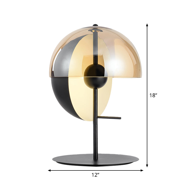 Globe Nachtkastlamp - Moderne Zwarte Tafellamp met Amber Glazen Kap