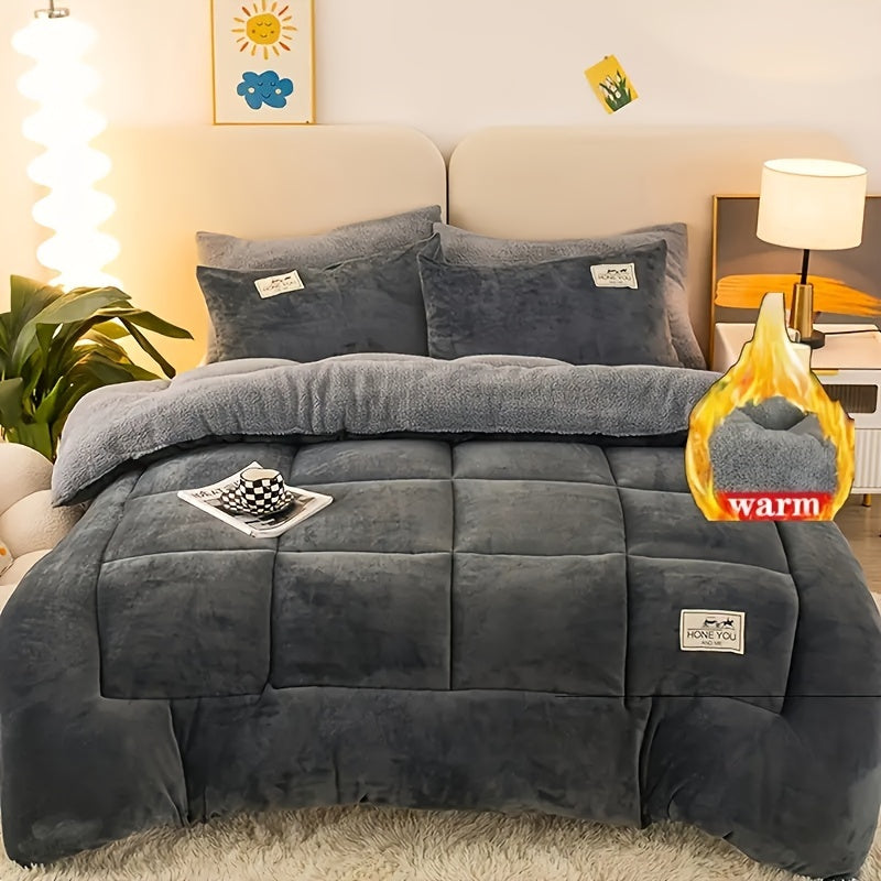 1pc Luxe Fluffy Dekbed, Hedendaagse Stijl, Extra Dik Pluche Herfst-Winter Beddengoed, Antistatisch, Lichtgewicht maar Warm