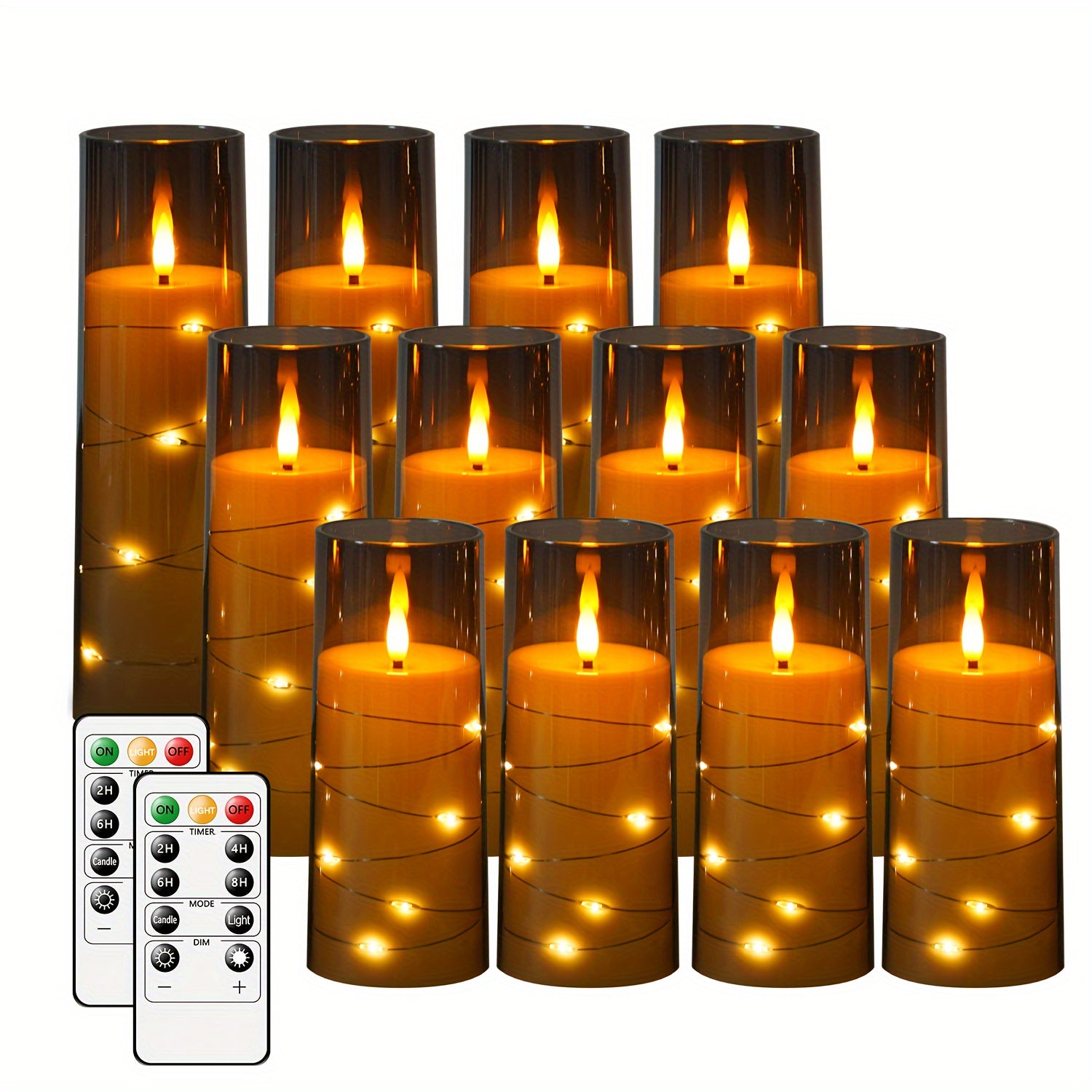 Flameless LED Kaarsen met Afstandsbediening en Timer - Set van 3/6/8/12 Stuks (Grijs)