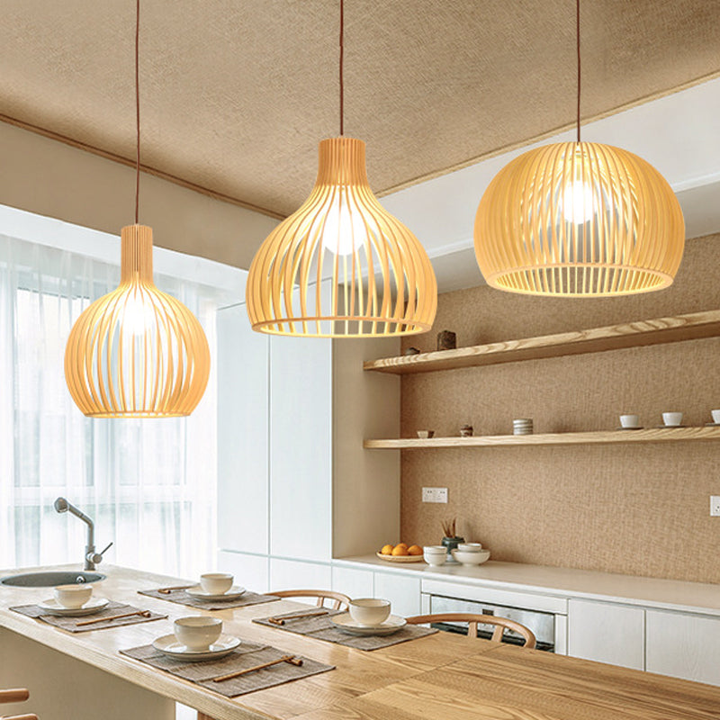 Aziatische Bamboe Hanglamp met Flared/Hemisphere/Onion Design 1 Licht Beige Klein/Groot Hangend Lichtarmatuur voor Eetkamer