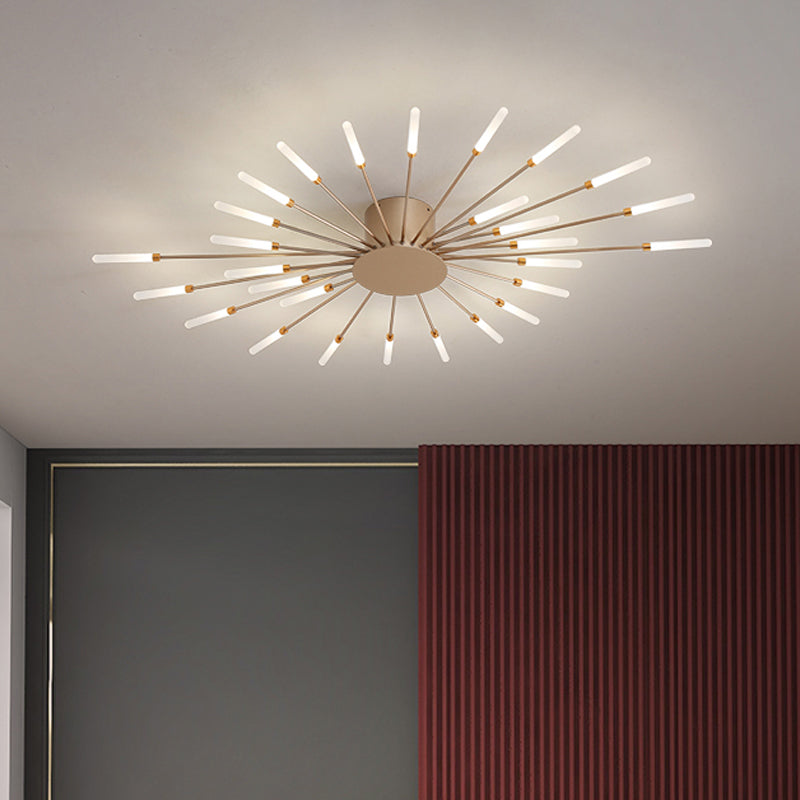 Moderne Plafondlamp in Zwart/Goud Burst - 12/18/28 LED Lichten Semi Flush Montage voor Slaapkamer