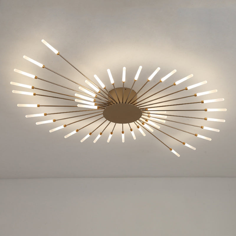 Moderne Plafondlamp in Zwart/Goud Burst - 12/18/28 LED Lichten Semi Flush Montage voor Slaapkamer