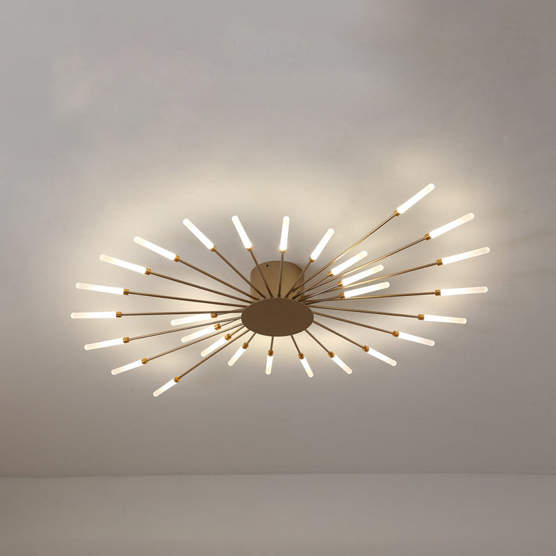 Moderne Plafondlamp in Zwart/Goud Burst - 12/18/28 LED Lichten Semi Flush Montage voor Slaapkamer