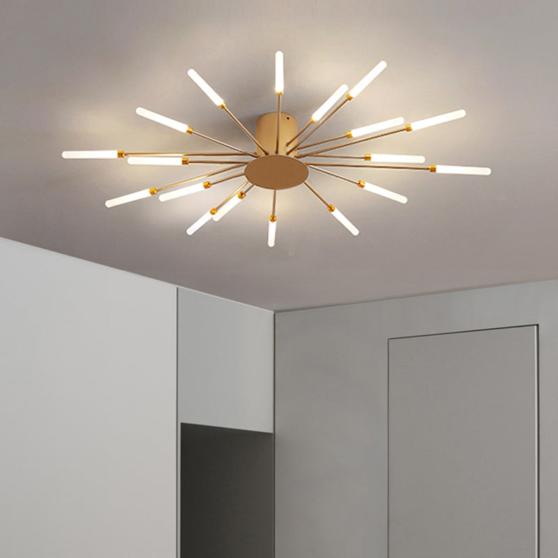 Moderne Plafondlamp in Zwart/Goud Burst - 12/18/28 LED Lichten Semi Flush Montage voor Slaapkamer