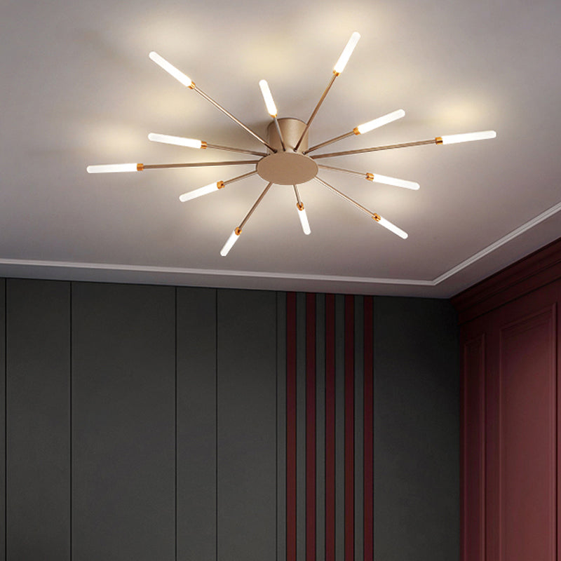 Moderne Plafondlamp in Zwart/Goud Burst - 12/18/28 LED Lichten Semi Flush Montage voor Slaapkamer