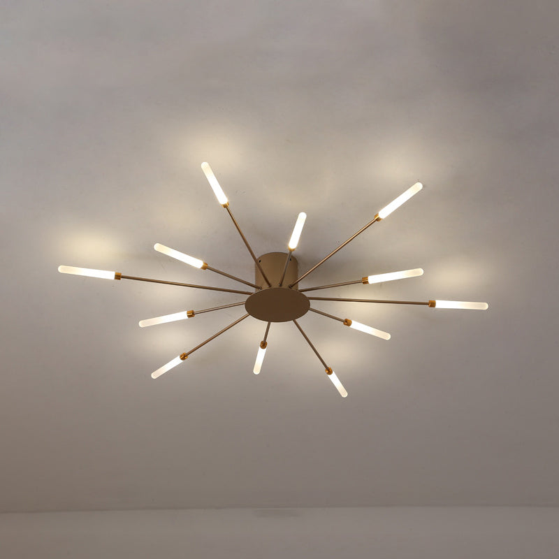 Moderne Plafondlamp in Zwart/Goud Burst - 12/18/28 LED Lichten Semi Flush Montage voor Slaapkamer