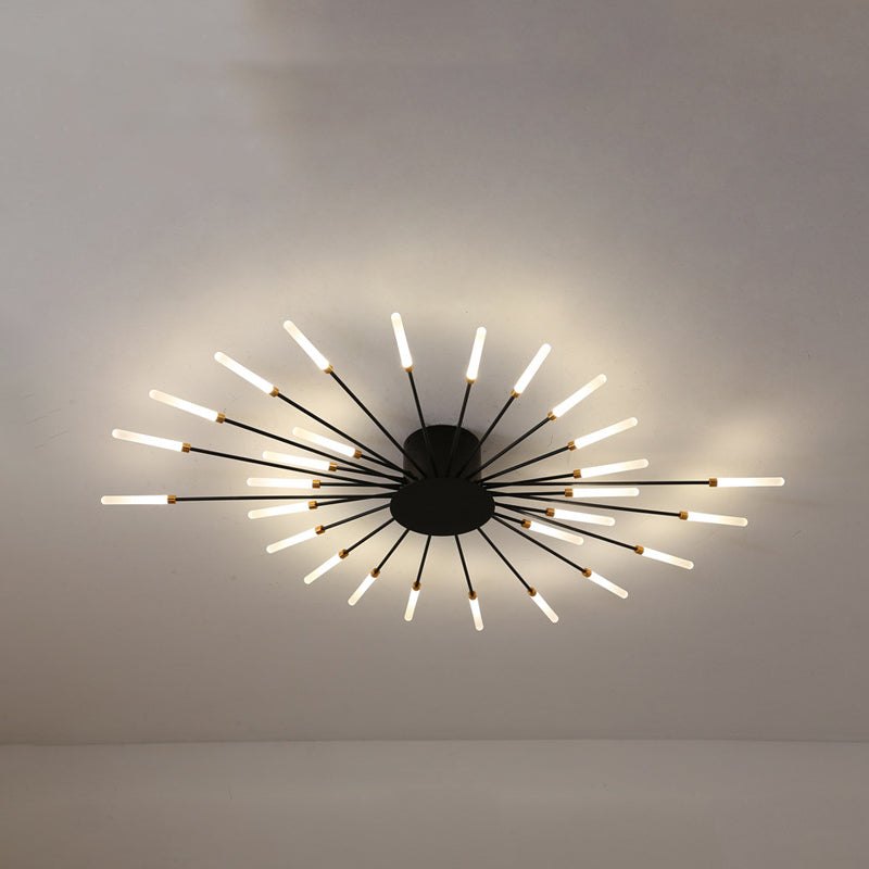 Moderne Plafondlamp in Zwart/Goud Burst - 12/18/28 LED Lichten Semi Flush Montage voor Slaapkamer