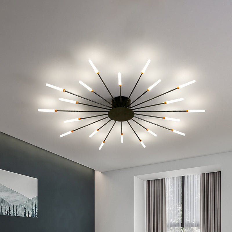 Moderne Plafondlamp in Zwart/Goud Burst - 12/18/28 LED Lichten Semi Flush Montage voor Slaapkamer