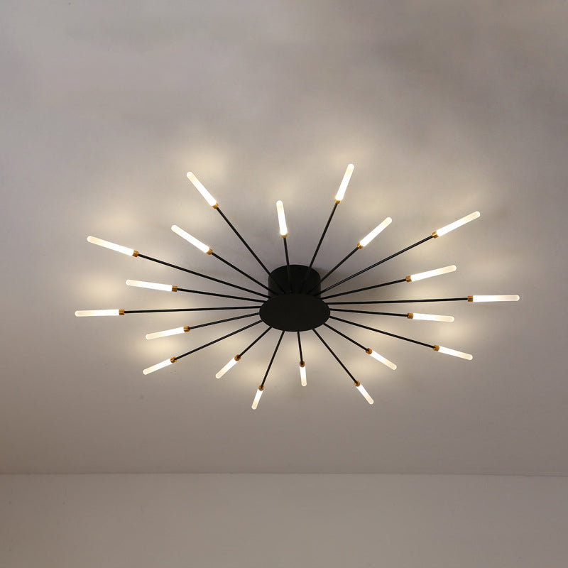 Moderne Plafondlamp in Zwart/Goud Burst - 12/18/28 LED Lichten Semi Flush Montage voor Slaapkamer