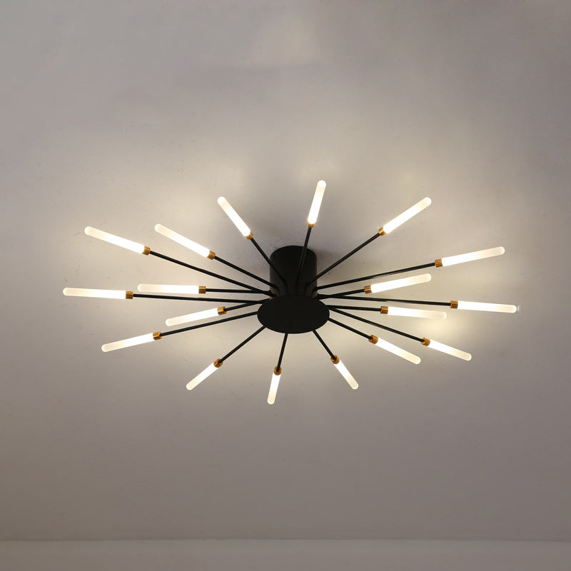 Moderne Plafondlamp in Zwart/Goud Burst - 12/18/28 LED Lichten Semi Flush Montage voor Slaapkamer