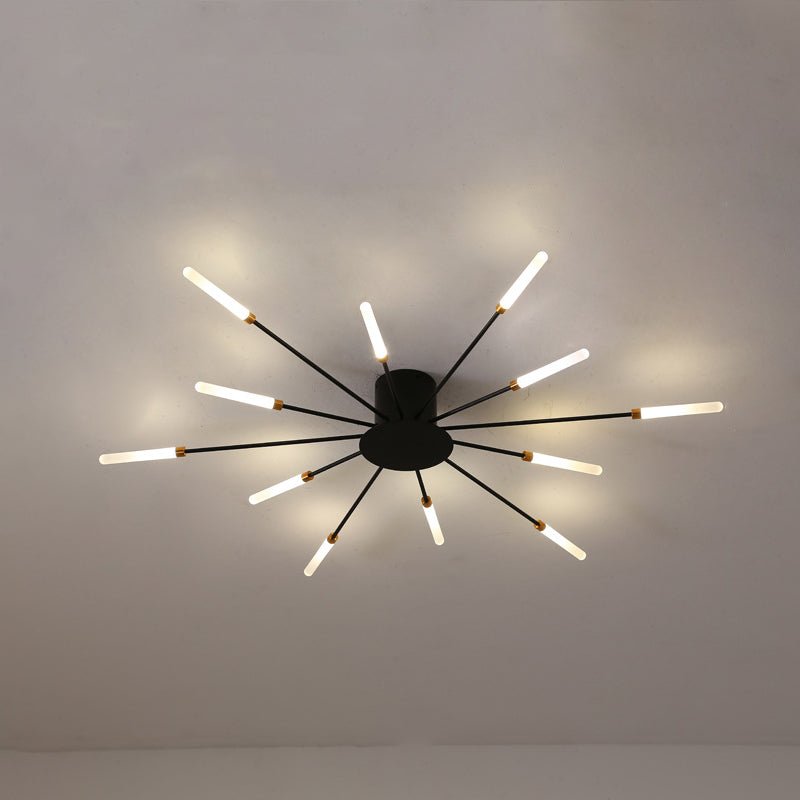 Moderne Plafondlamp in Zwart/Goud Burst - 12/18/28 LED Lichten Semi Flush Montage voor Slaapkamer