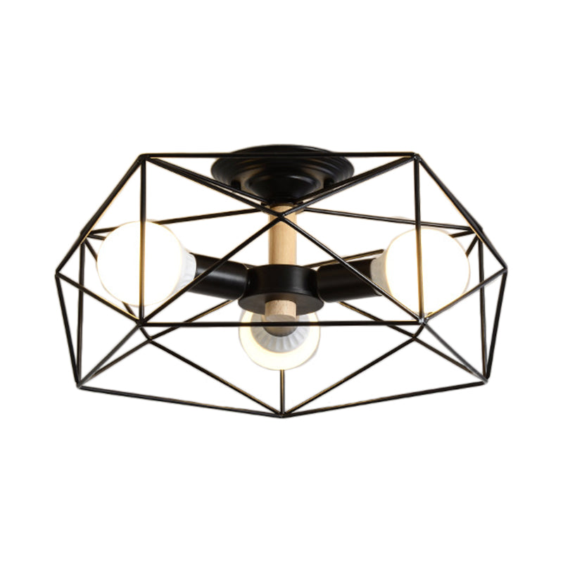 GeoLight – Geometrische Semi-Flush Plafondlamp met Draadkooi in Metaal