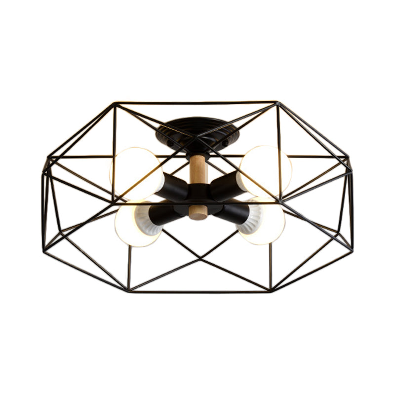 GeoLight – Geometrische Semi-Flush Plafondlamp met Draadkooi in Metaal