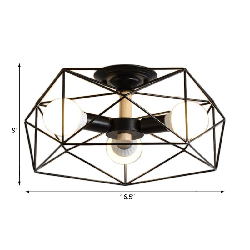 GeoLight – Geometrische Semi-Flush Plafondlamp met Draadkooi in Metaal