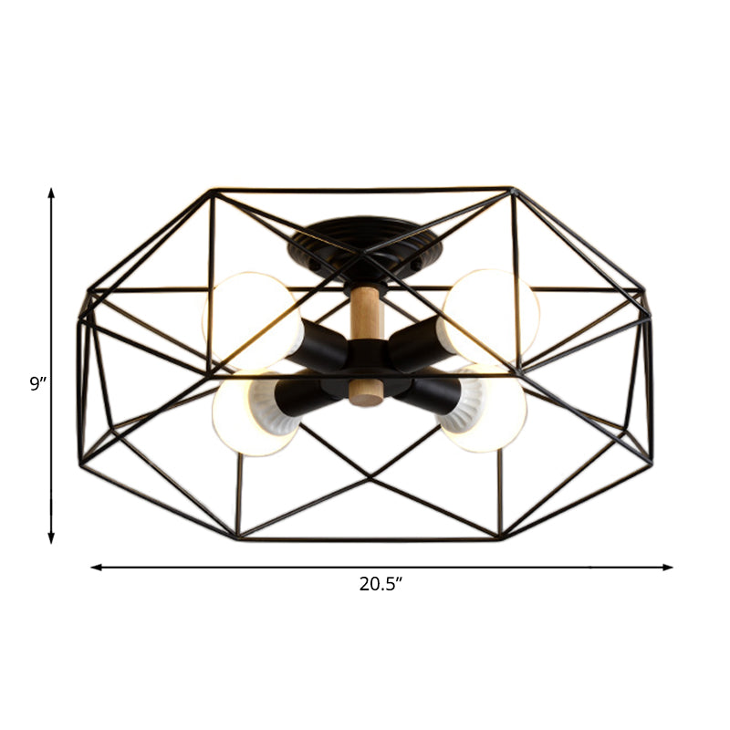 GeoLight – Geometrische Semi-Flush Plafondlamp met Draadkooi in Metaal