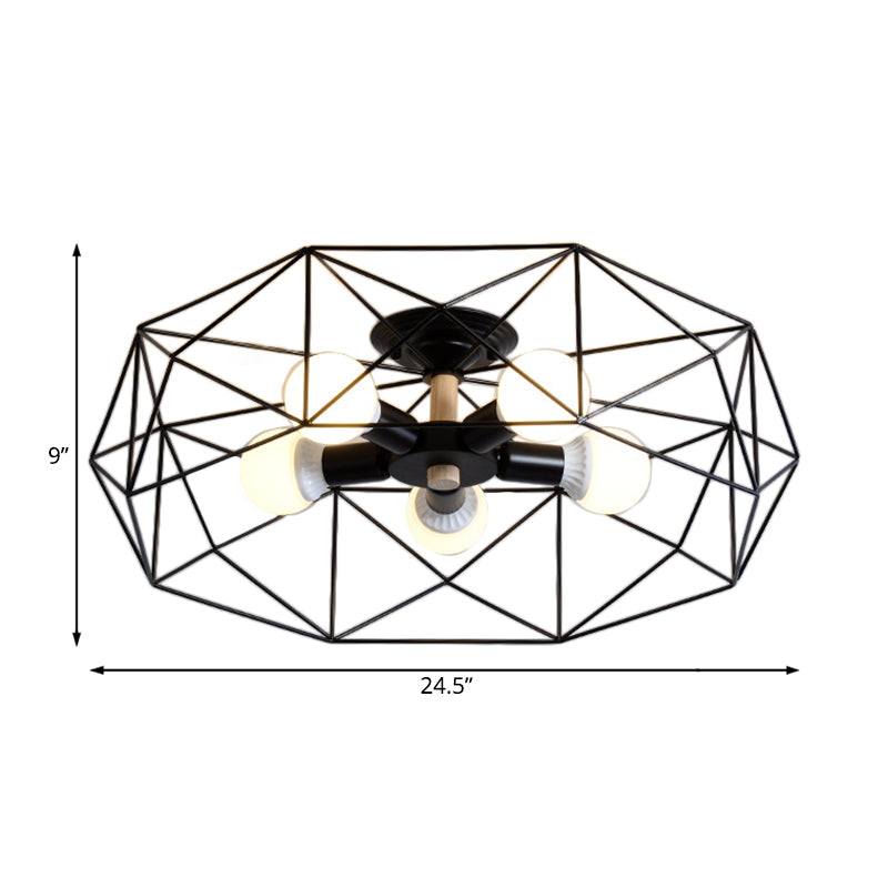 GeoLight – Geometrische Semi-Flush Plafondlamp met Draadkooi in Metaal