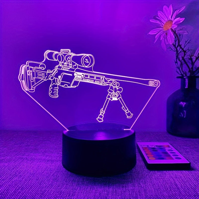 LumiGlow - 3D LED Nachtlamp Zwarte Pistoolvorm, 16 Kleuren Afstandsbediening, USB