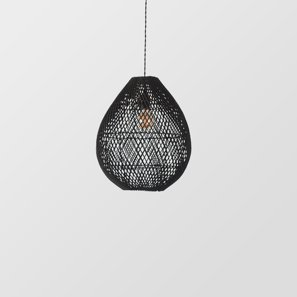 Boho Rattan Handgeweven Zwarte Hanglamp