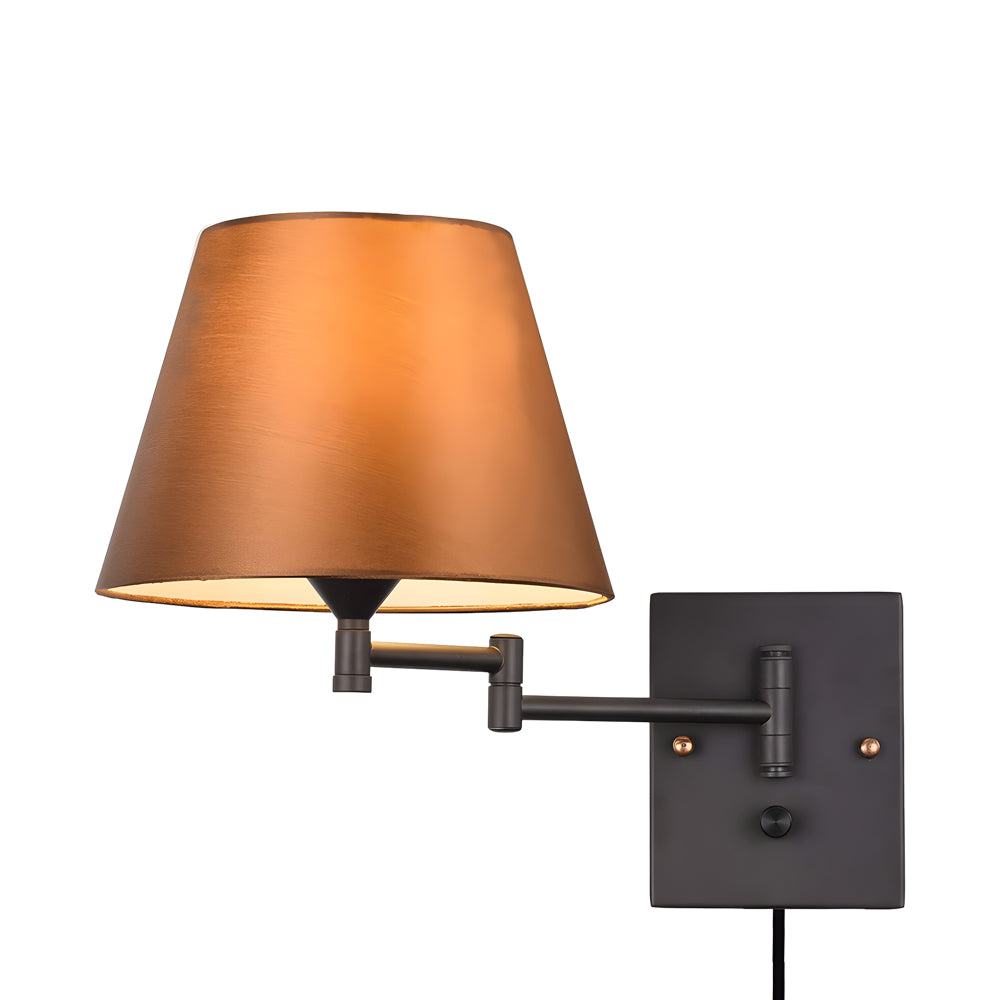 1-Licht Plug-In Zwenkarm Wandlamp met Linnen Kap