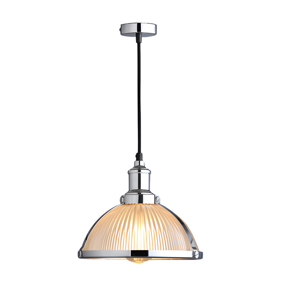 1-Licht Retro Hanglamp met Gestreepte Glazen Kap