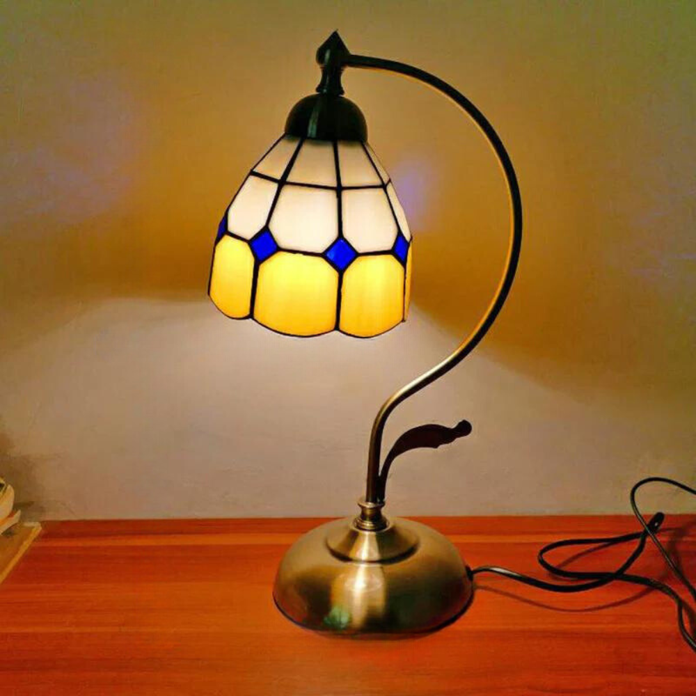 Tiffany Gooseneck Tafellamp - Metalen Nachtkastje Lamp met Handgesneden Glazen Kap