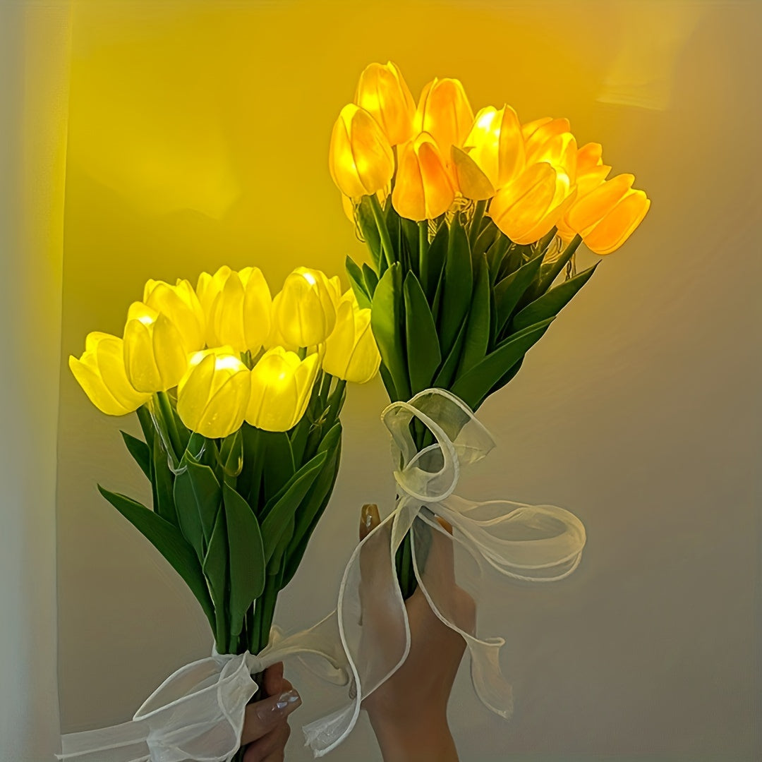 LumiBloom - 10 Stuks Tulp LED Lampen, Handgemaakte Boeket Tafellampen, Perfect