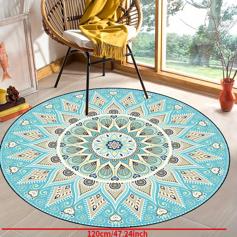 Machine Wasbare Mandala Vloerkleed - Ronde Antislip Mat voor Woonkamer, Slaapkamer, Veranda - Polyester