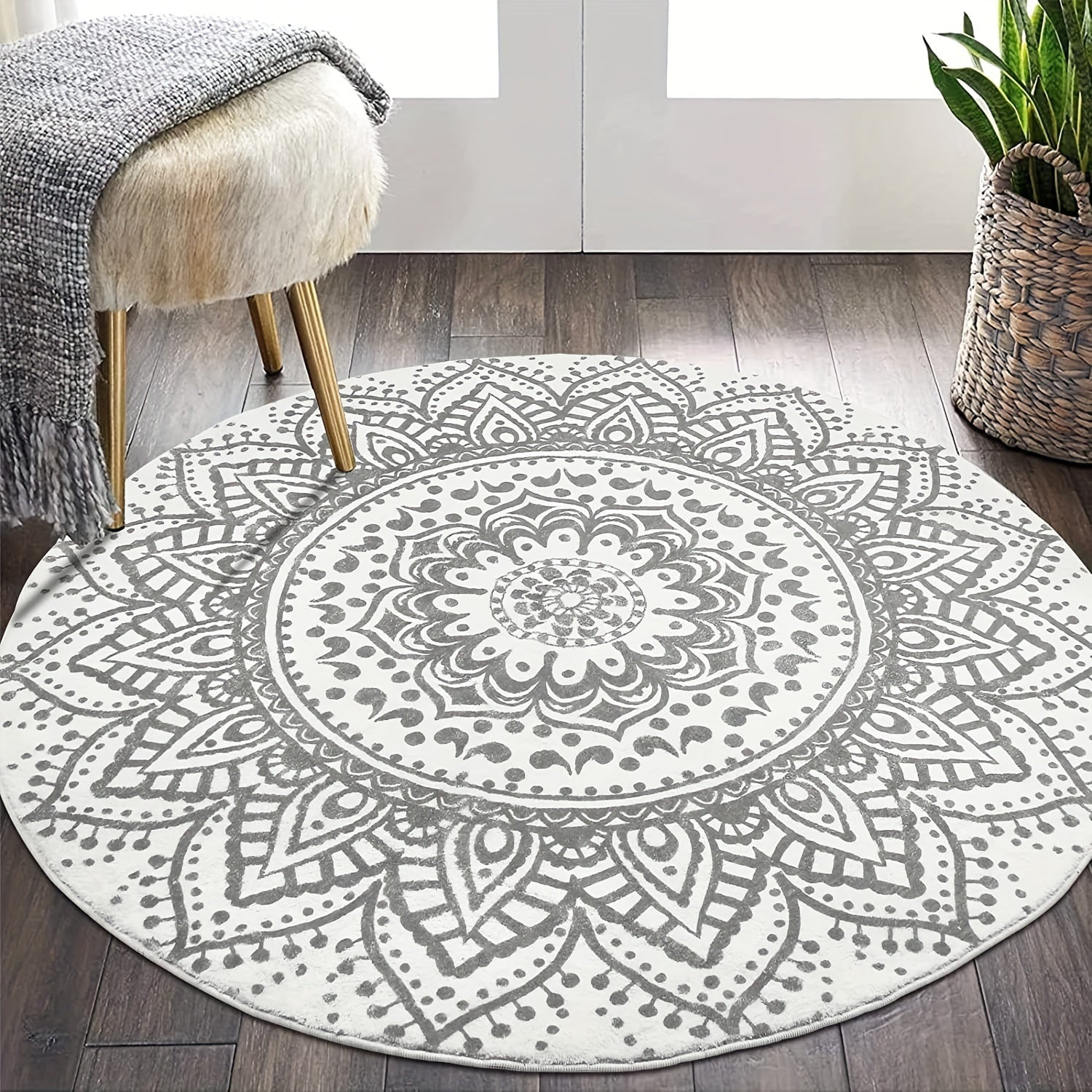 Rond Bohemian Vloerkleed - Zacht, Antislip & Wasbaar Tapijt voor Woonkamer, Slaapkamer & Decoratie