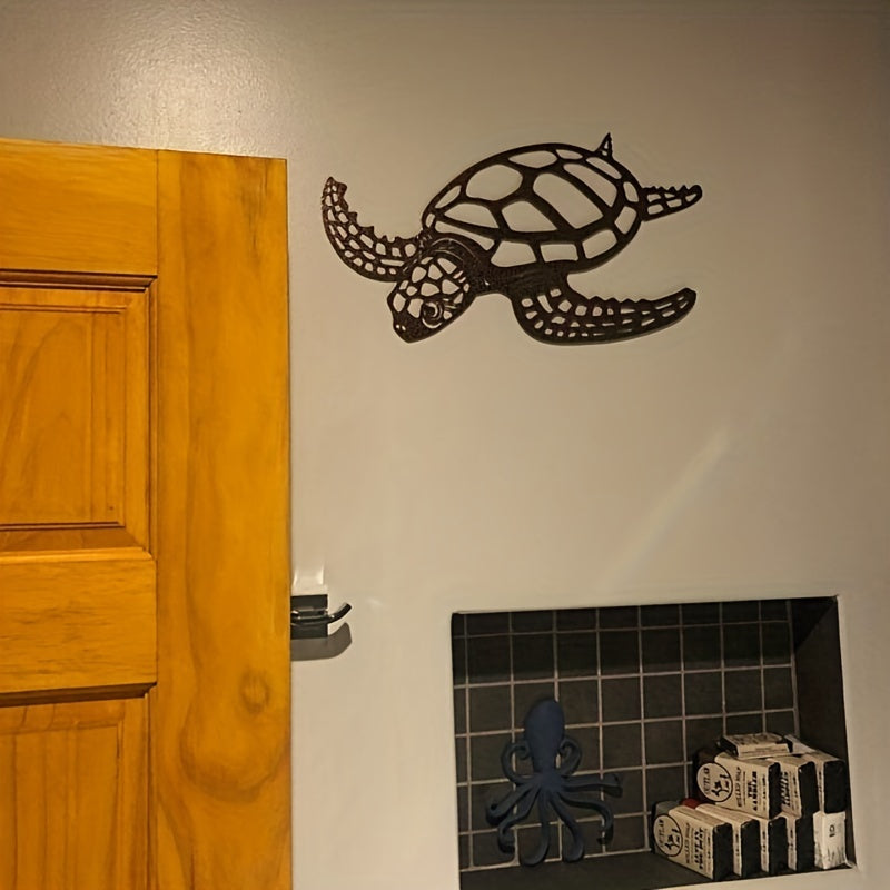 1 stuk Metalen Zeeschildpad Muurkunst - Handgemaakte Kustcharm voor Binnen Woonkamer Decor - Nautisch Strandthema Artistiek Accent