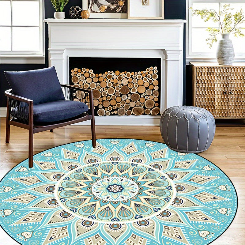 Machine Wasbare Mandala Vloerkleed - Ronde Antislip Mat voor Woonkamer, Slaapkamer, Veranda - Polyester