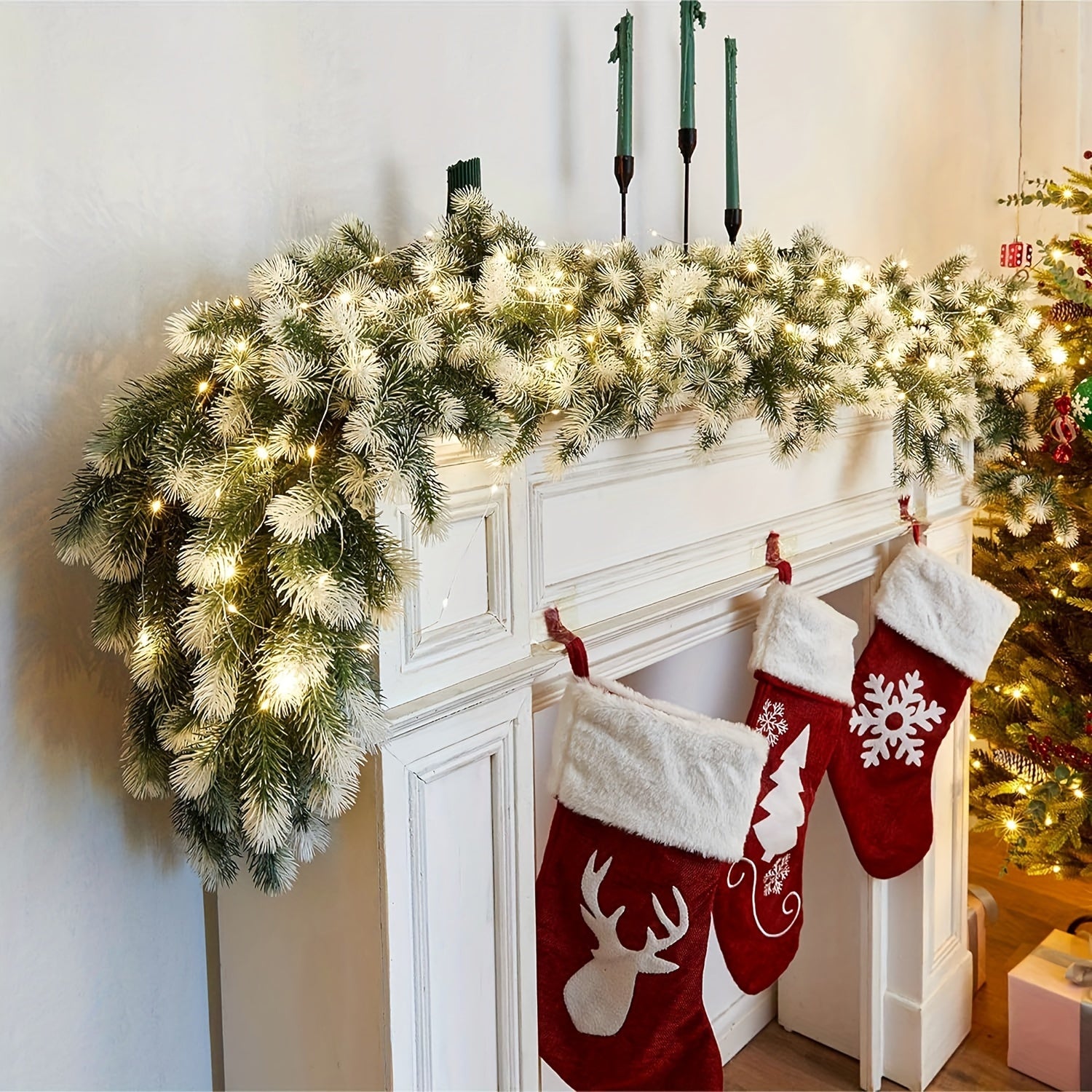 HolidayGarland - 195 cm Kerstspar Guirlande met Witte Accenten, Binnen/Buiten Decoratie