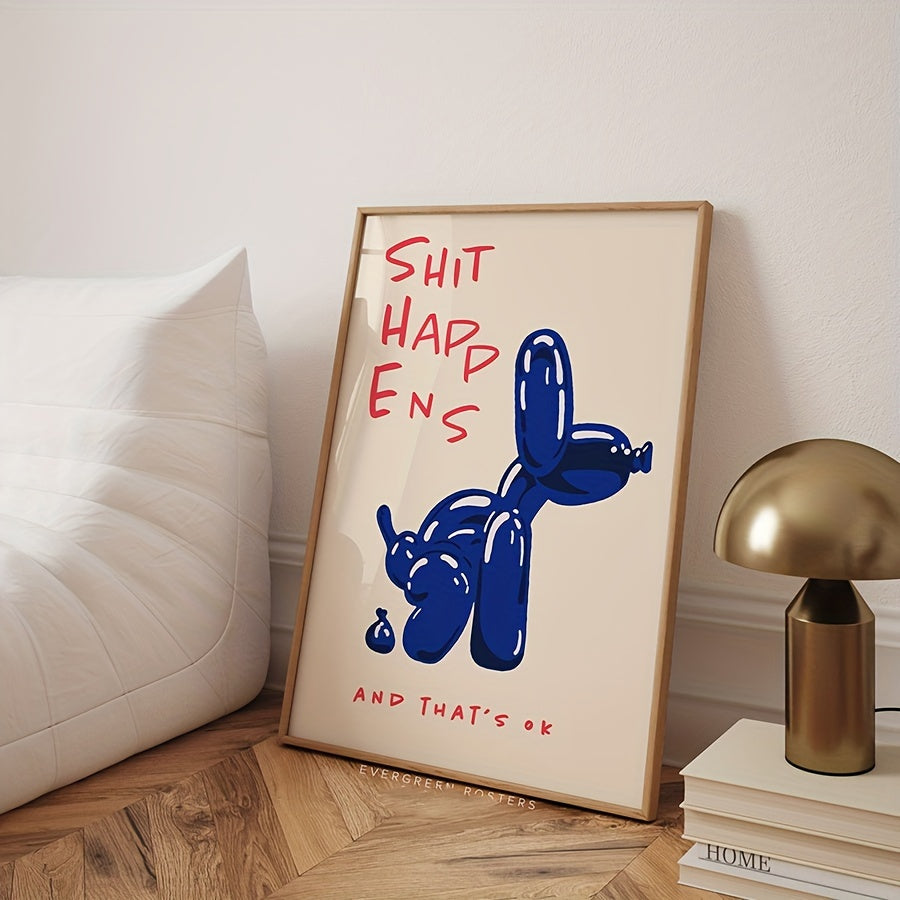 1 Stuk Frameloze Moderne Canvas Poster - Inspirerende Blauwe & Rode Typografie, Ballon Hond Prints Wanddecoratie