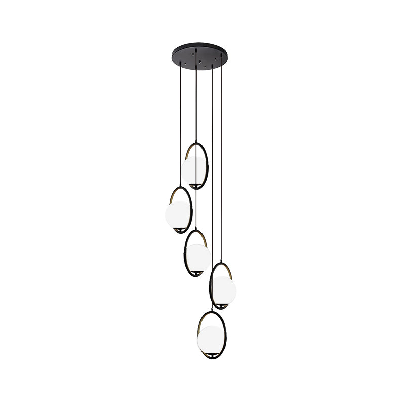 Multi Light Chandelier - Moderne Zwarte Glas Hanglamp voor Trap