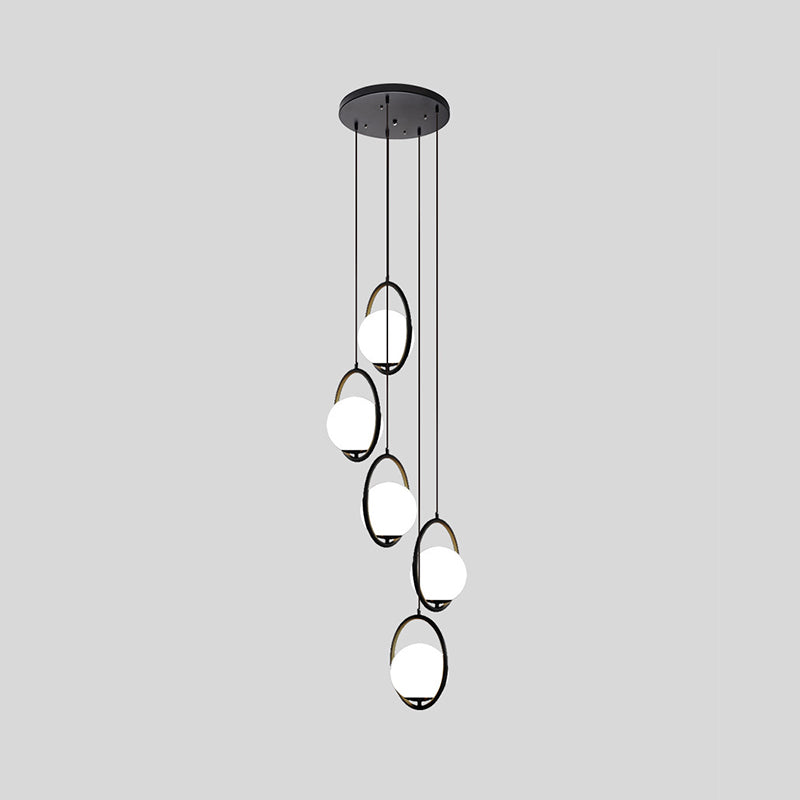 Multi Light Chandelier - Moderne Zwarte Glas Hanglamp voor Trap