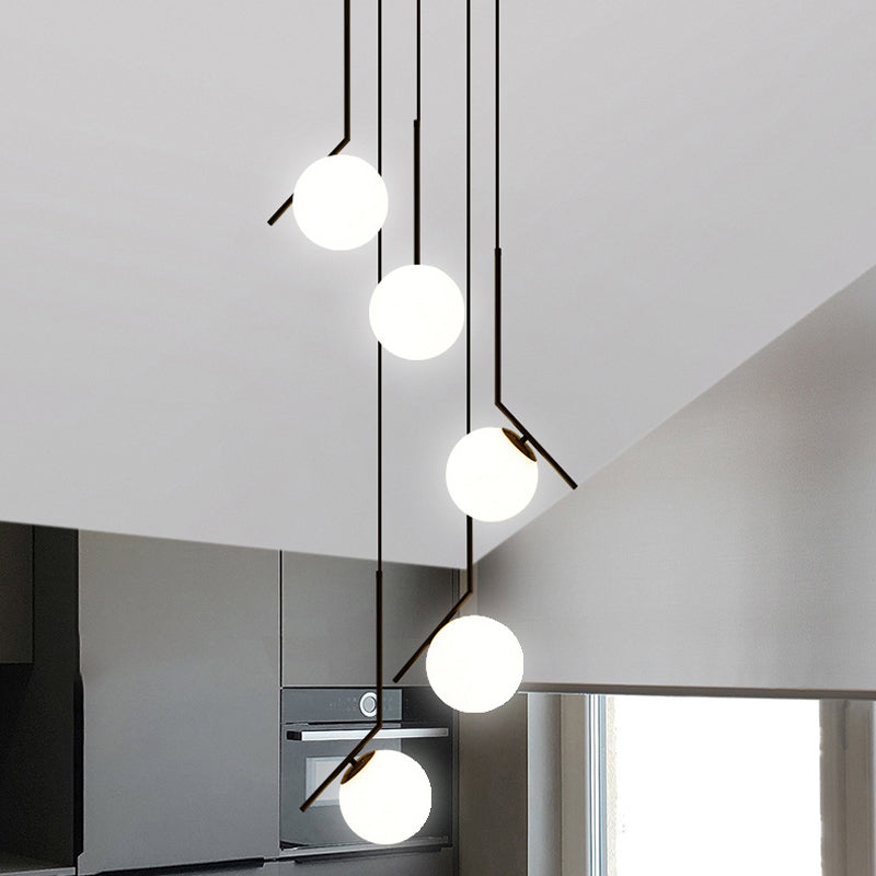 Multi Light Chandelier - Moderne Zwarte Glas Hanglamp voor Trap